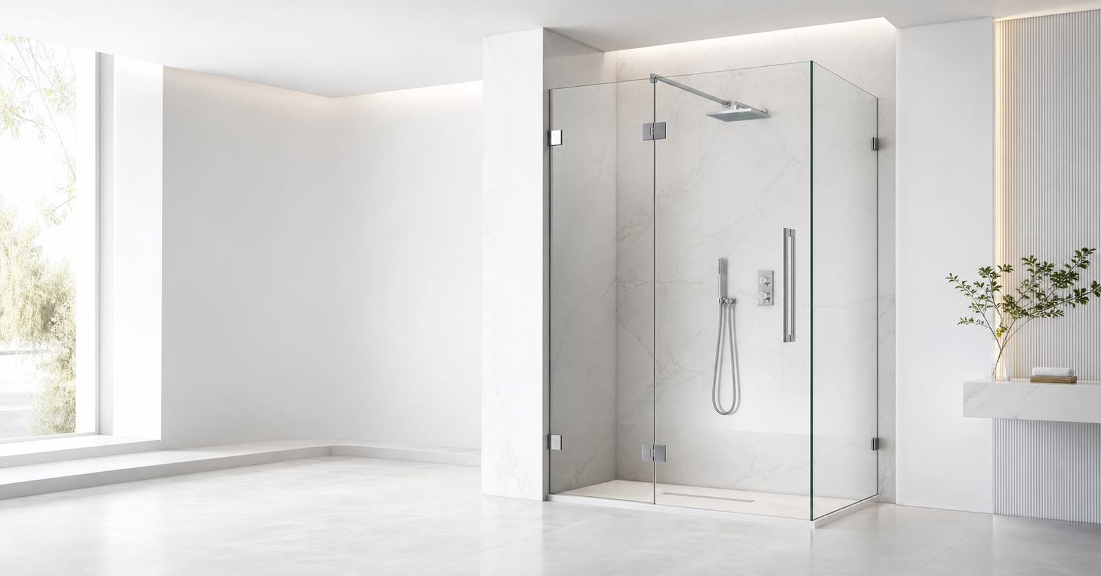 Minimal shower enclosure showroom